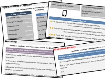 Social Media & Wellbeing (Spanish) - Knowledge Organiser & Activities (Conti Style)