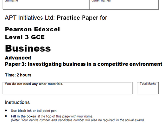Practice (Mock) Exam Paper for Edexcel A Level Business June 2018 Paper 3 Context