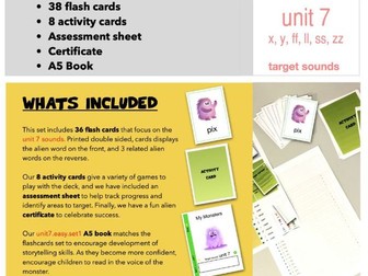 Decodable Phonics Book & flashcards. Nonsense words homework pack. Phonic screening. Unit7.easy.set1