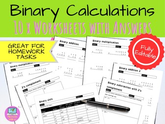 Binary Calculation Worksheets