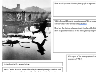 Photography Cover lesson worksheet