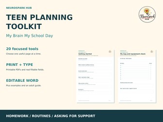 Teen Planning Toolkit | Secondary Executive Function and Homework Support | Editable and Fillable