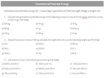 Gravitational Potential Energy SLOP Worksheet