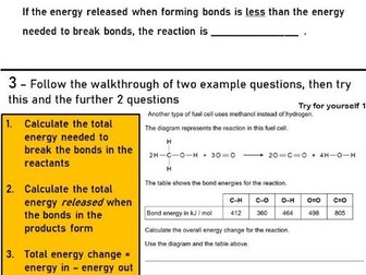 Enthalphy Energy Calculations worksheet - C5 AQA GCSE Chemistry (Energy Changes Topic) Revision FREE