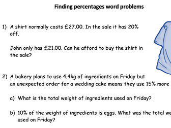 Finding percentage of amounts worded problems