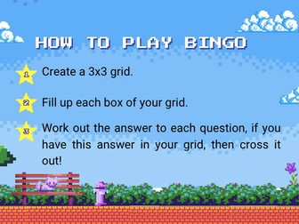Maths bingo games, grade(4-6), exam questions