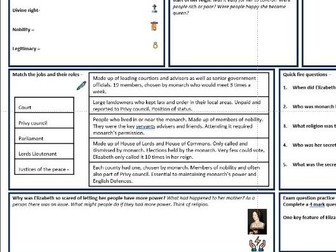 Elizabethan Society revision worksheet