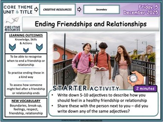 Ending Friendships and Relationships PSHE lesson