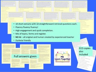 FS Functional Skills English Reading 10 comprehensions mixed Retrieval Fluency Adult learning bundle