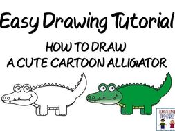 Cartoon Alligator - Easy Drawing with Simple Shapes - Video Tutorial