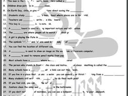 School Items, Places and Subjects 1 Page BW Worksheet