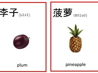 CHINESE FRUITS PICTURE CARDS AND WORKSHEET
