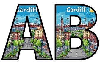 CARDIFF European Capital City Lettering Set Instant Display Colourful Whole Alphabet Letters Numbers