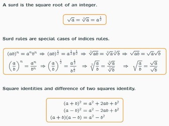 Lesson on Simplifying Surds and Rationalisation