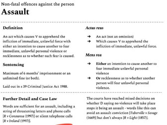 Key rules and cases: non-fatal offences (AQA A-level law)