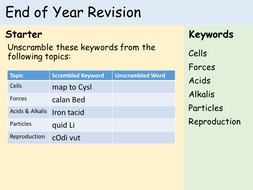 KS3 Cells, Reproduction, Forces, Acids, Particles Revision Game