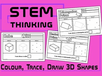 Colour, Draw, Trace 3D Shapes Worksheets, STEM