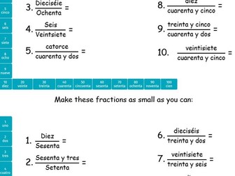 Spanish/Maths Simplifying fractions numbers 1-100