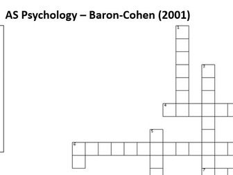 AS Level Psychology Crossword - Baron-Cohen (2001) WITH ANSWERS