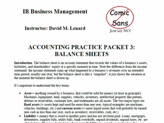 IB Business Management Accounting & Finance Packet 3: Balance Sheet