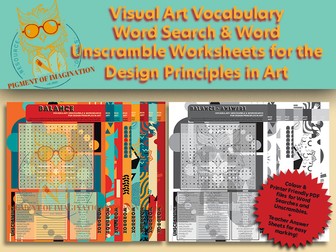Principles of Design in Art Vocabulary Wordsearch & Unscramble Worksheets