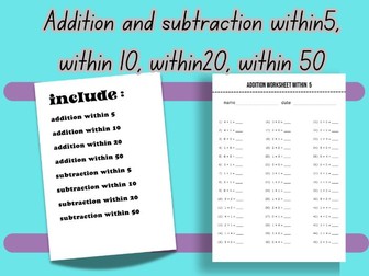 Addition and subtraction up to 5, up to 50.