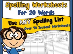 Spelling Worksheets for 20 Words