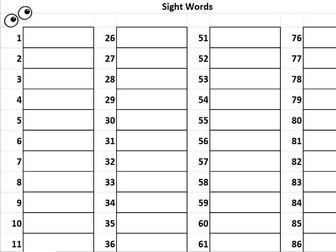 Sight words spelling sheet