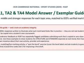 R187 TA1, TA2 & TA4 Model Answer / Exemplar Guide | OCR Cambridge National Sport Studies