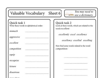 Valuable Vocabulary, Sheet 6 - great spelling practice.