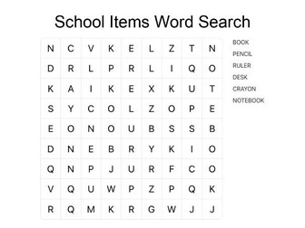 School Items Word Search - Print or Play Online