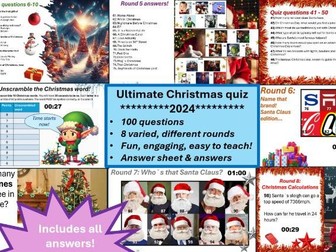 Ultimate Christmas quiz 2024! 100 question Christmas quiz. End of term quiz. Year 7 - 13! Xmas