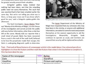 Harry Potter Newspapers - identifying features of a good report