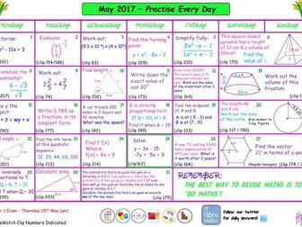 May Daily Revision Calendar - with MathsWatch clip numbers