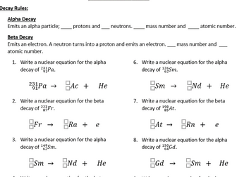 Nuclear Equations Worksheet GCSE Physics AQA