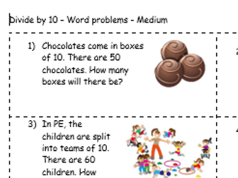 Dividing by 10 - Year 2 word problems