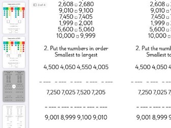 Differentiated Maths worksheet - yr4 - place value - comparing numbers up to 10,000 - Aut