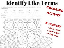 Identify Like Terms Coloring Page Activity | Teaching Resources