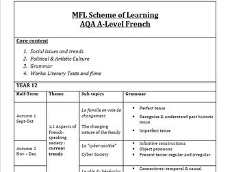 A-Level AS A2 French Scheme of Work AQA with Teaching Plans for each Module