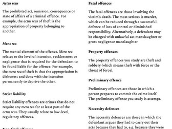 Summary of criminal law for AQA A-level law