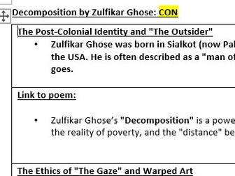 WJEC Poetry 2027 Decomposition Historical Context revision sheet