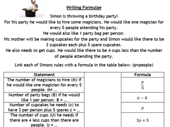 Writing Formulae Lesson and Worksheet