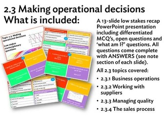 Theme 2 - 2.3 Making operational decisions low stakes starter and plenary questions PowerPoint
