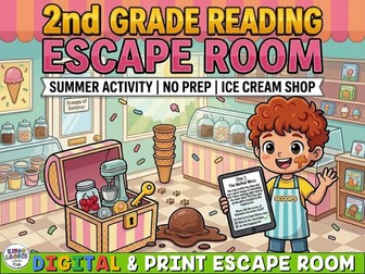 Year 3 & Grade 2 Reading Comprehension Escape Room End of Term Summer Ice Cream KS2 No Prep Review