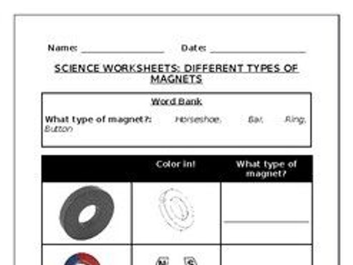 types of magnets worksheet