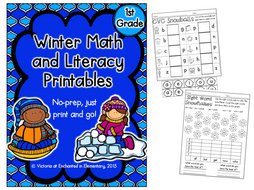 Winter No Prep Math and Literacy Printables for First Grade
