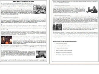 A Brief History of The Industrial Revolution - Reading Comprehension Worksheet / Informational Text