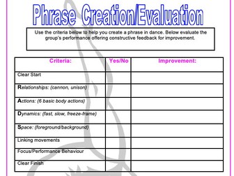 Dance - Photos, Resources, Peer assessment sheets