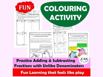 Adding & Subtracting Fractions with Unlike Denominators Colouring Activity