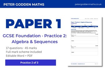GCSE Foundation Paper 1 Practice 2: Algebra & Sequences + Mark Scheme
